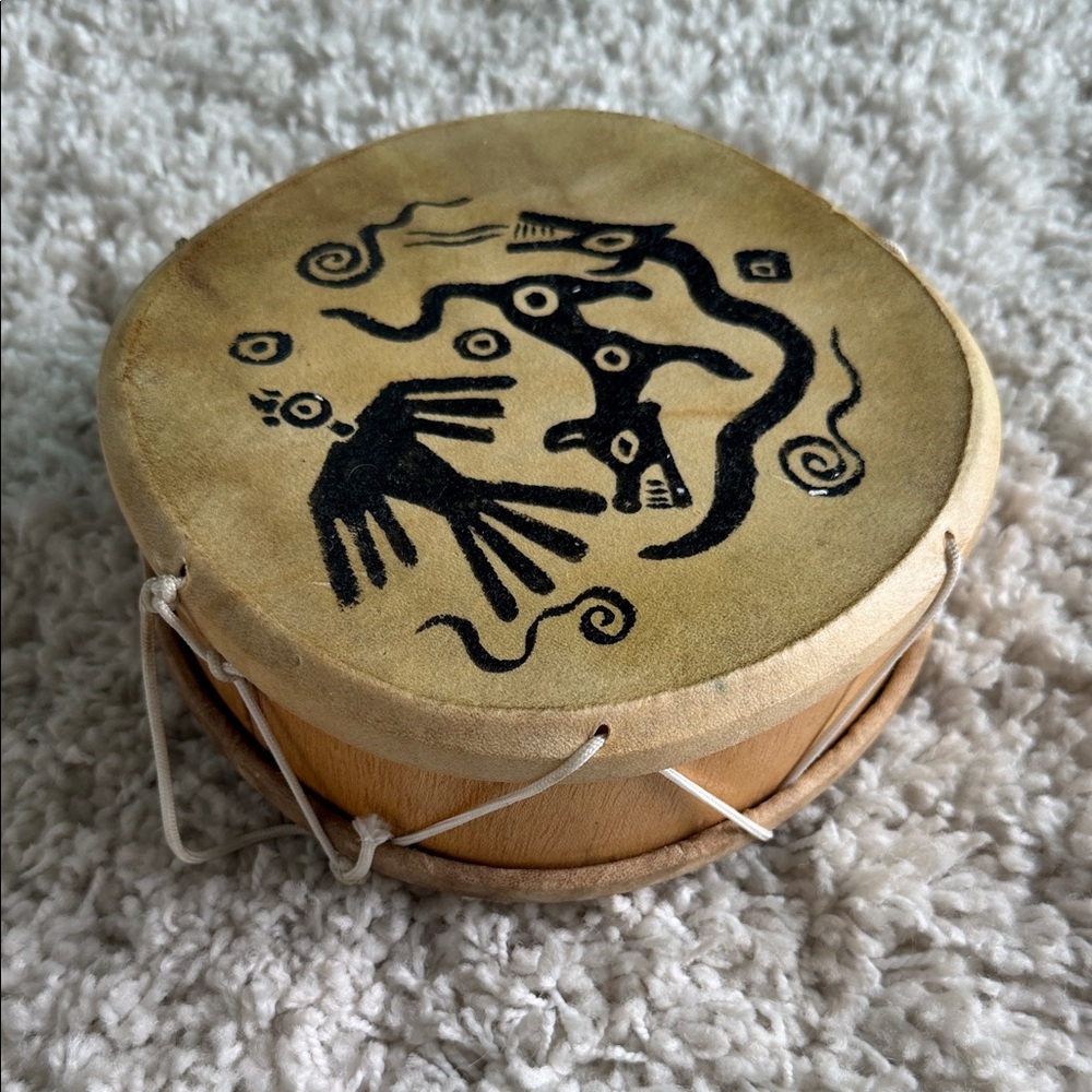 Artisan Tan Drum with Black Artistic Design
